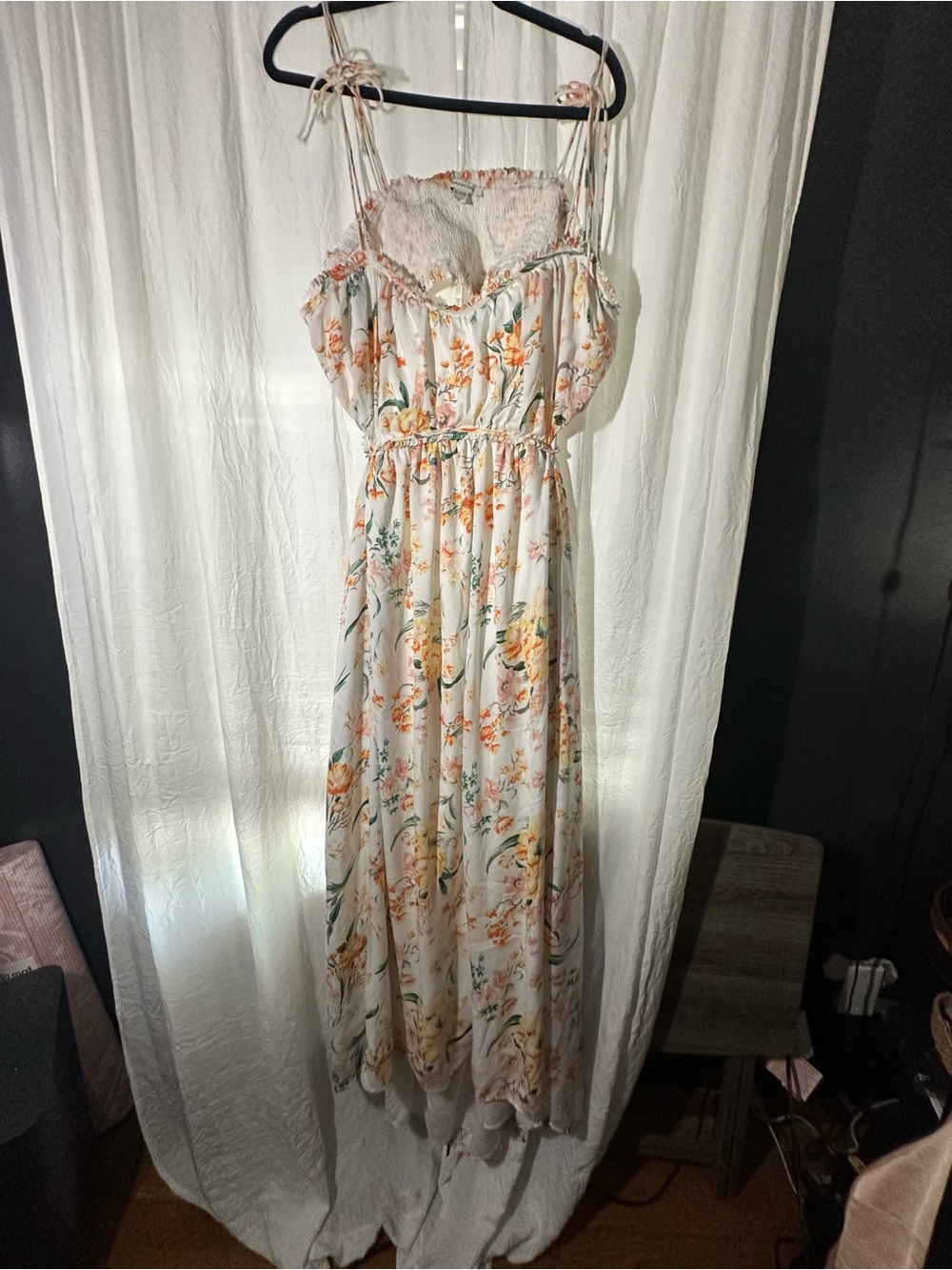 American Eagle Outfitters Cream Maxi Dress with Orange Floral Print